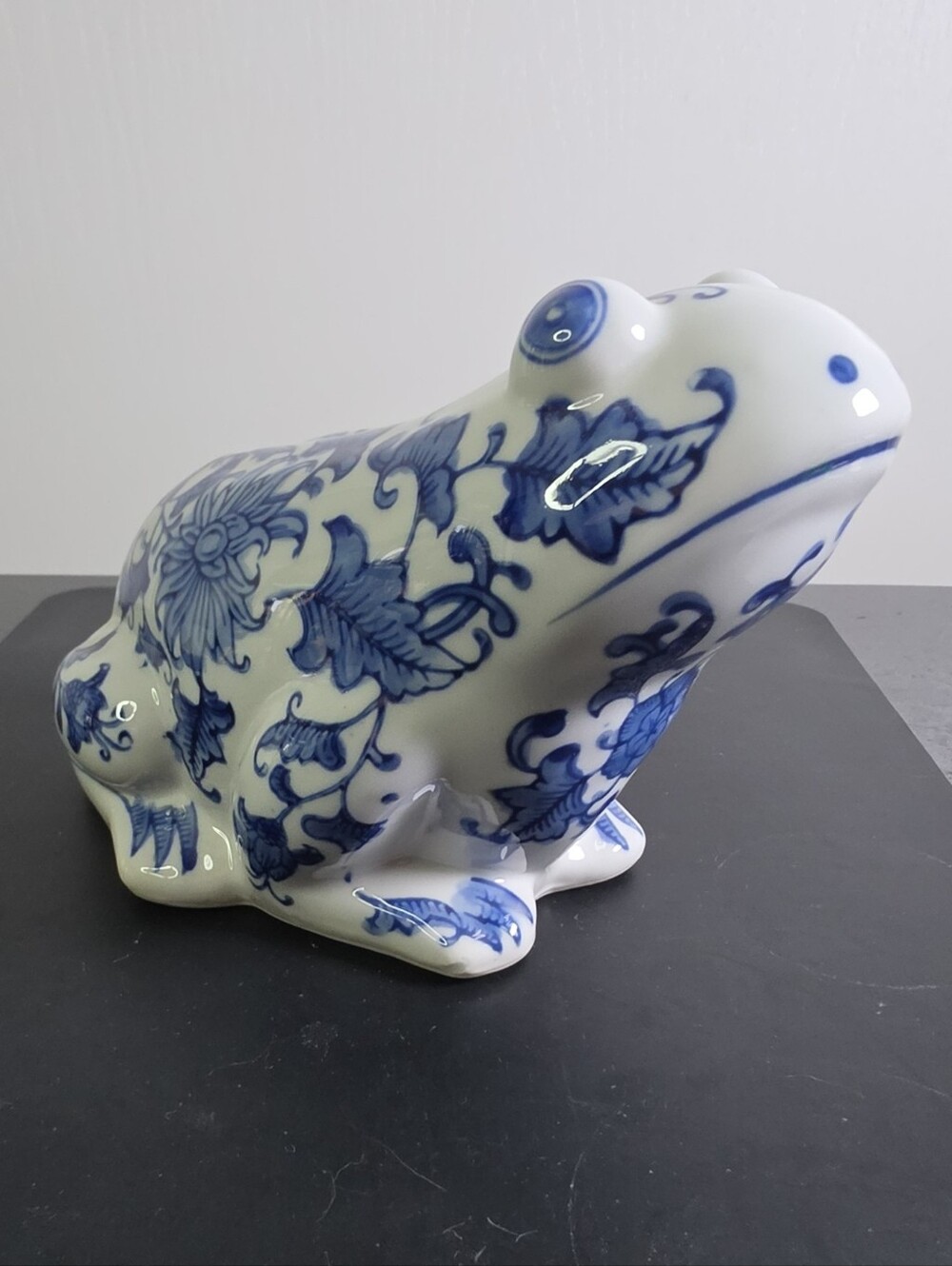 Blue and White Porcelain Frog Figurine - Decorative Home Accent